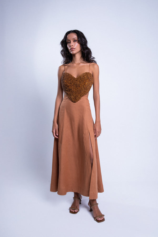 Vestido Midi Coração Marrom